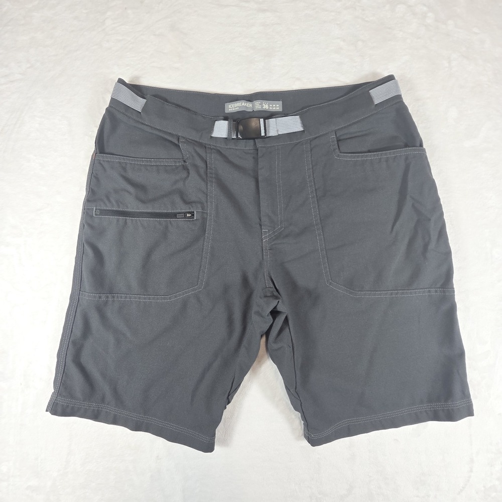 Icebreaker Merino Gray Hiking Shorts Mens 36 Zip Pocket Belted Outdoor Climbing